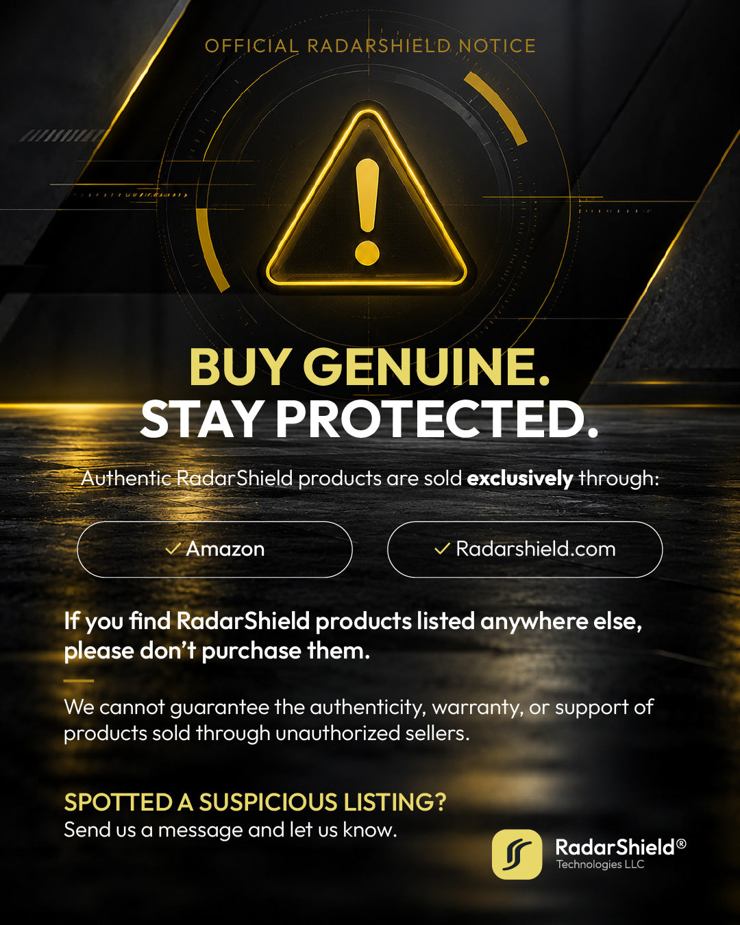 A note from RadarShield: Genuine RadarShield products are sold in only two places: on Amazon and on our official webs...